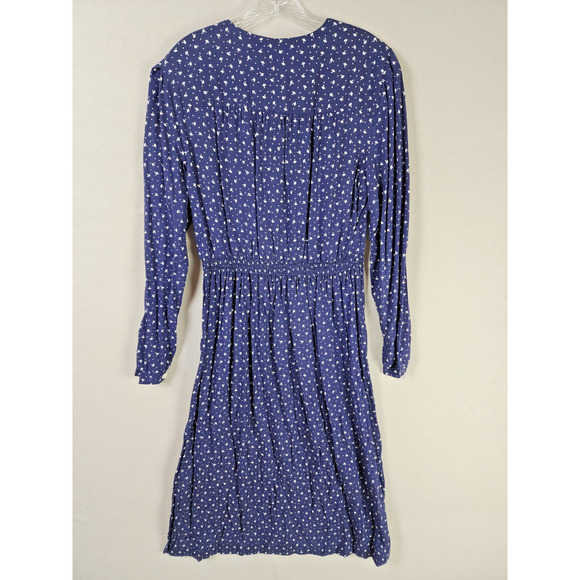 Virgo II Floral Navy Dress 12 Long Sleeve Button Front Pleated Skirt - Picture 2 of 7